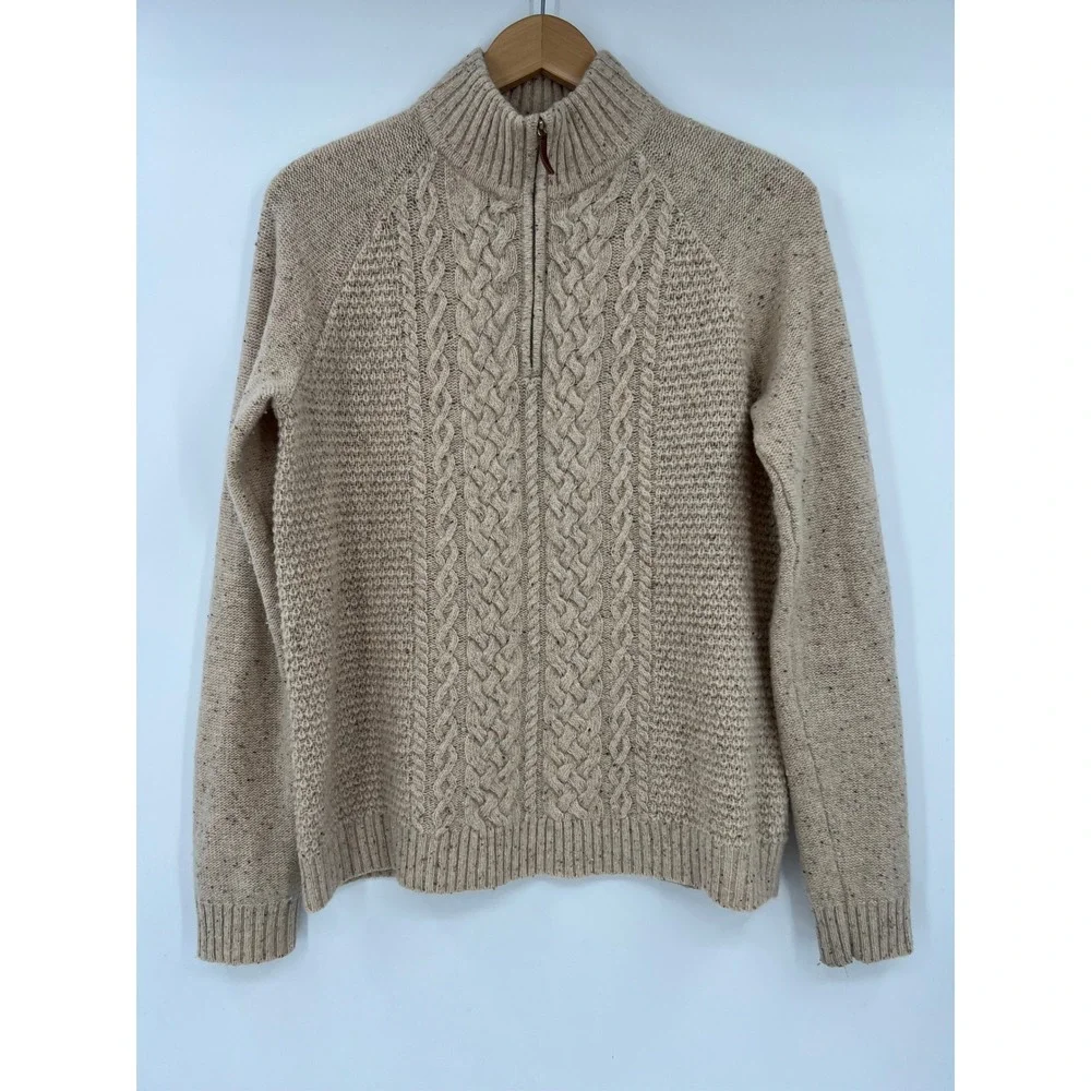 Vineyard Vines Size S Oatmeal Donegal Cable Knit Lambswool Quarter Zip Sweater
